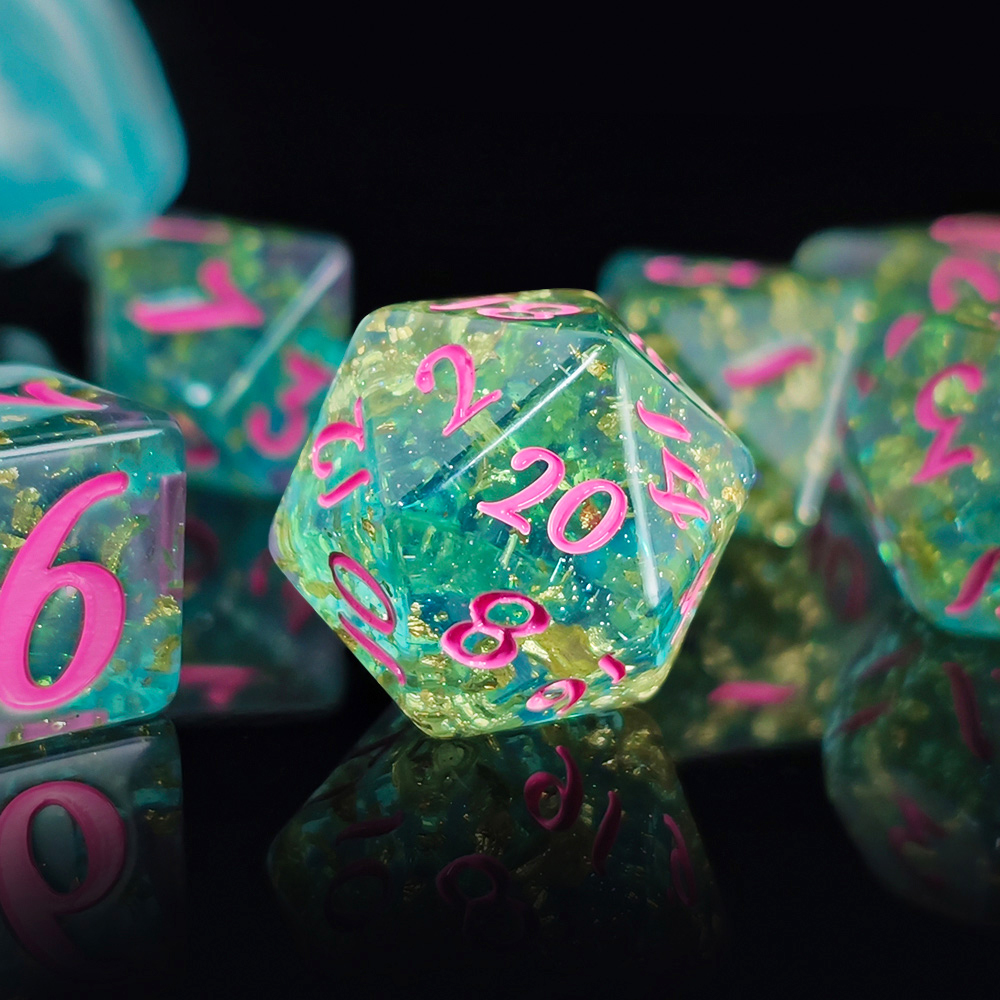 7개 세트 반짝이는 호일 내장 레진 주사위 세트 DND - Board Game Live 리뷰 및 가격
