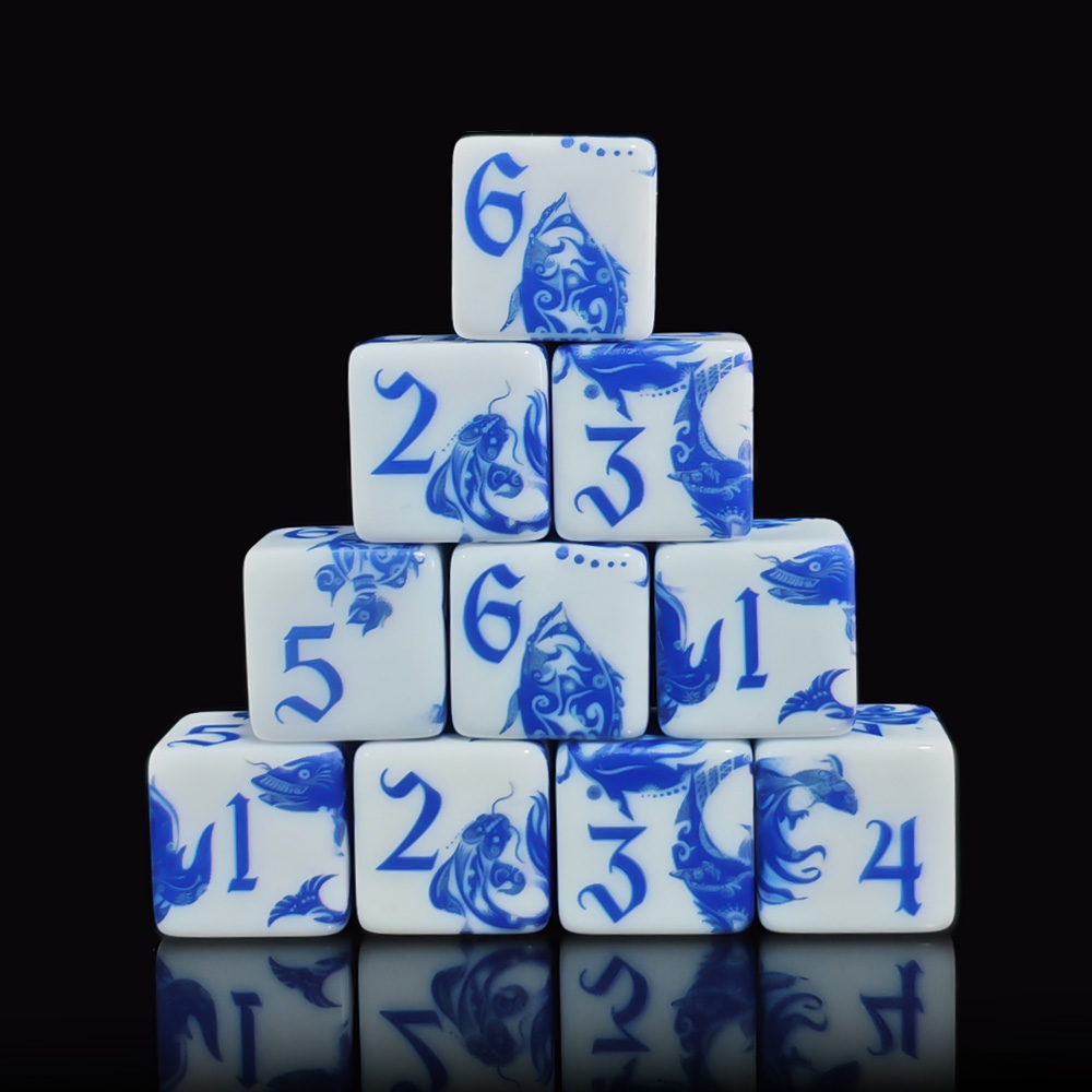 12개 블루 앤 화이트 도자기 잉어 모양 D6 주사위, - Board Game Live 리뷰 및 가격